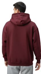 Person wearing a maroon hoodie on a plain background