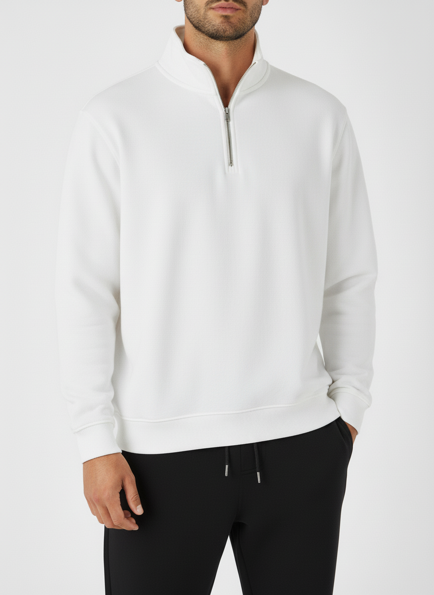 Quarter Zipper Sweater - White